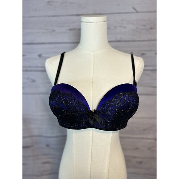 Victoria’s Secret Bombshell Push-Up Plunge Bra 36B Purple Black Lace NWT - Picture 1 of 9
